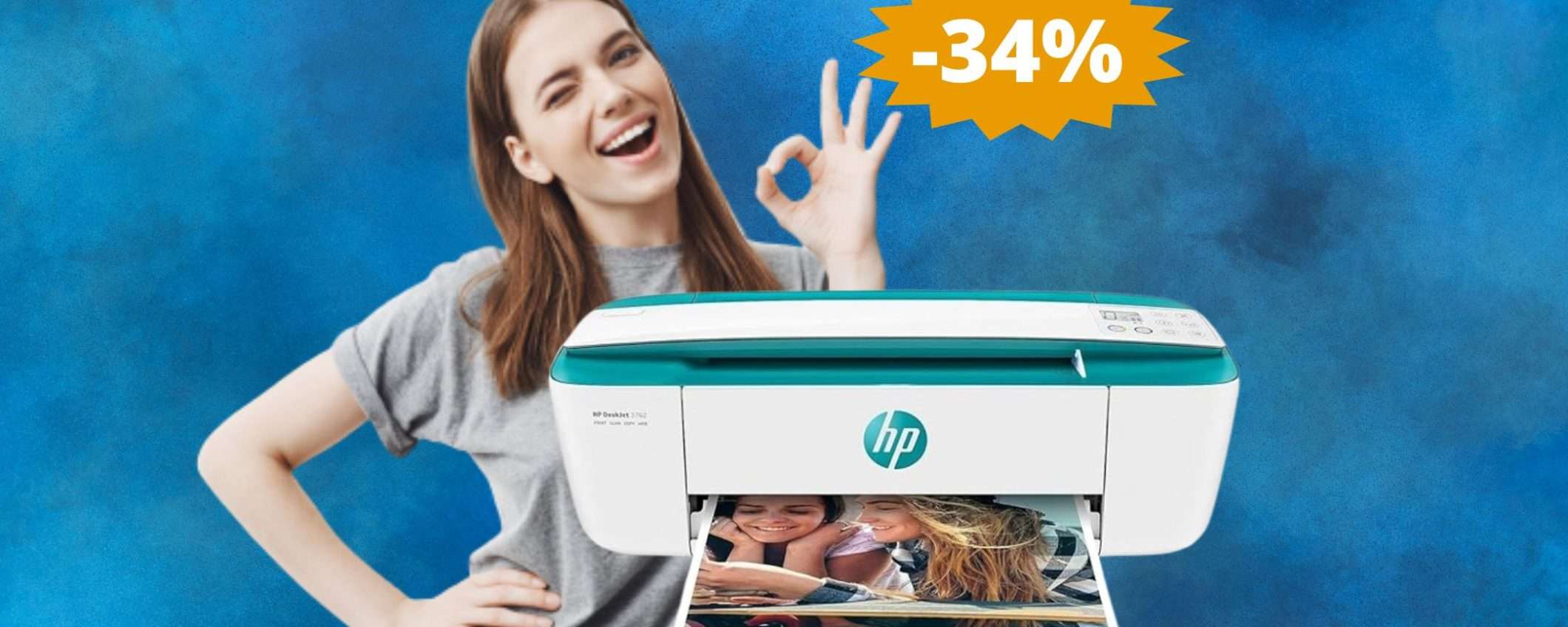 Stampante HP DeskJet 3762: MEGA sconto del 34% su Amazon