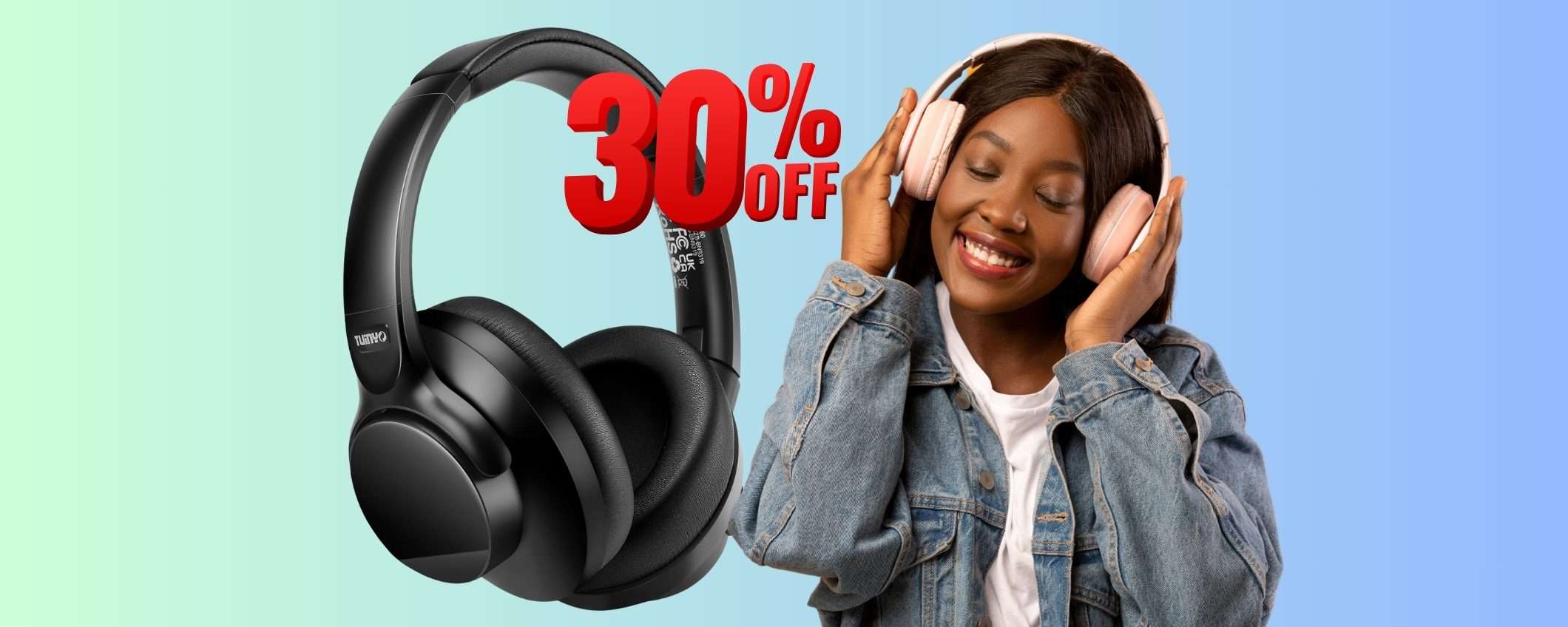 Cuffie wireless COMODISSIME e con batteria gigante da 60h al 30% Cuffie wireless COMODISSIME e con batteria gigante da 60h al 30%