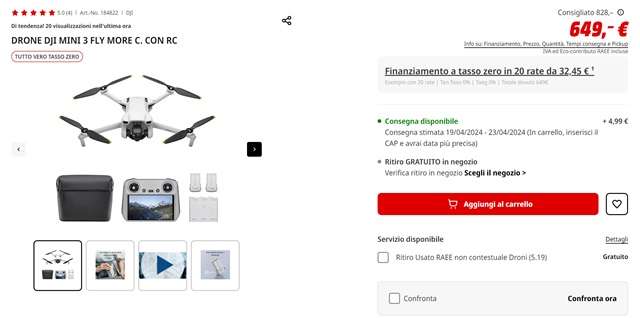 dji mini 3 fly more combo 649 euro mediaworld