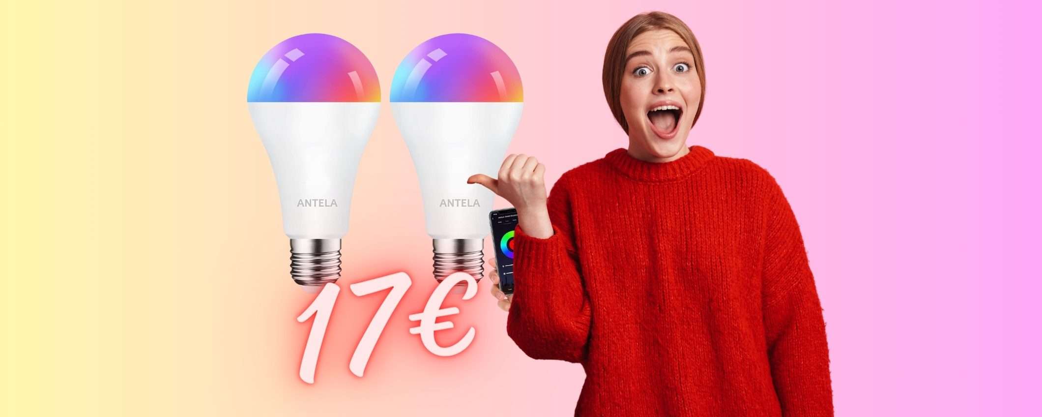 Due lampadine smart colorate con controllo remoto a SOLI 17€
