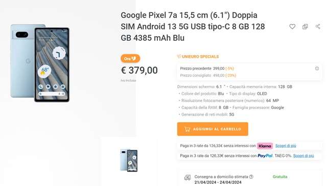 google pixel 7a 379 euro unieuro