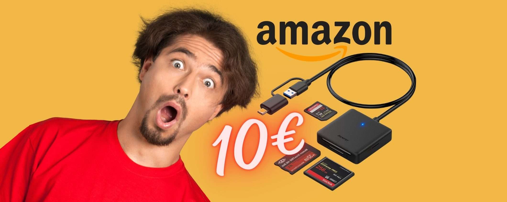 Lettore di schede di memoria 4 in 1 a PREZZO SCIOLTO, 10€ su Amazon