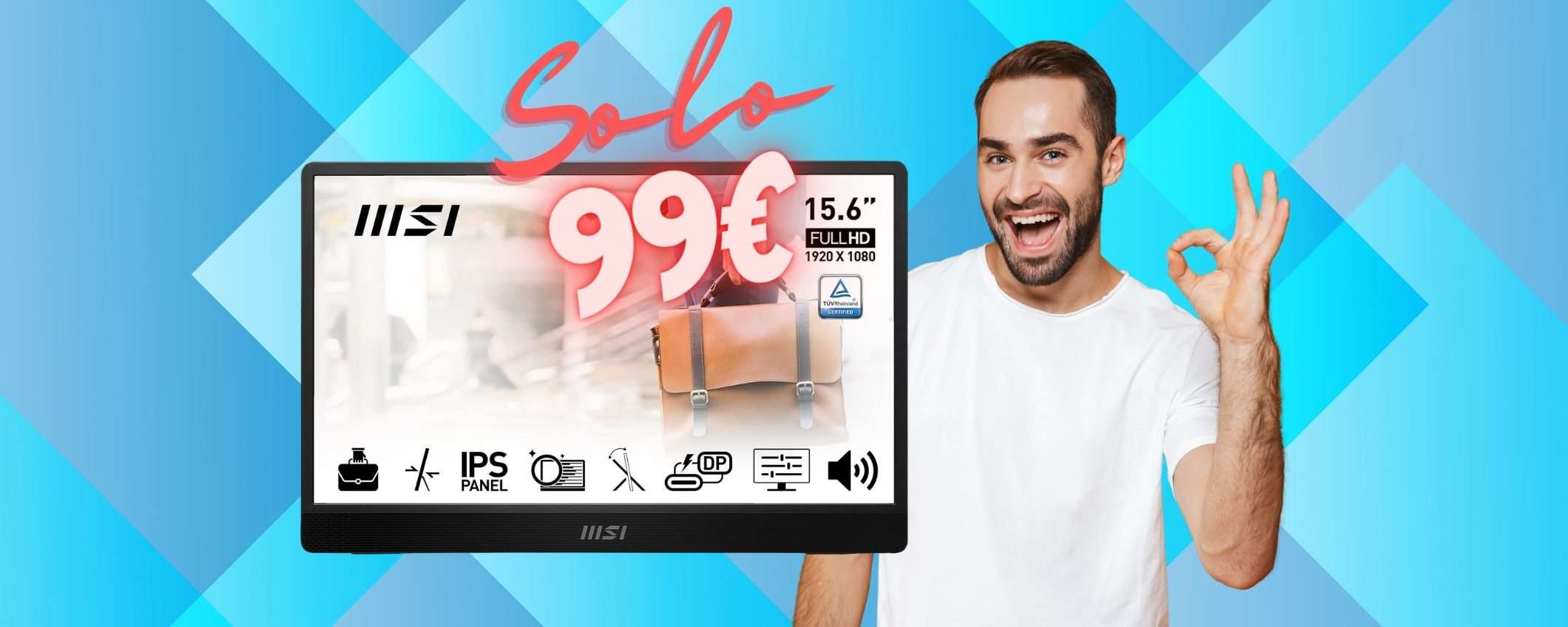 Monitor portatile FHD da 15,6 pollici By MSI a soli 99€ su Amazon, WOW Monitor portatile FHD da 15,6 pollici By MSI a soli 99€ su Amazon, WOW