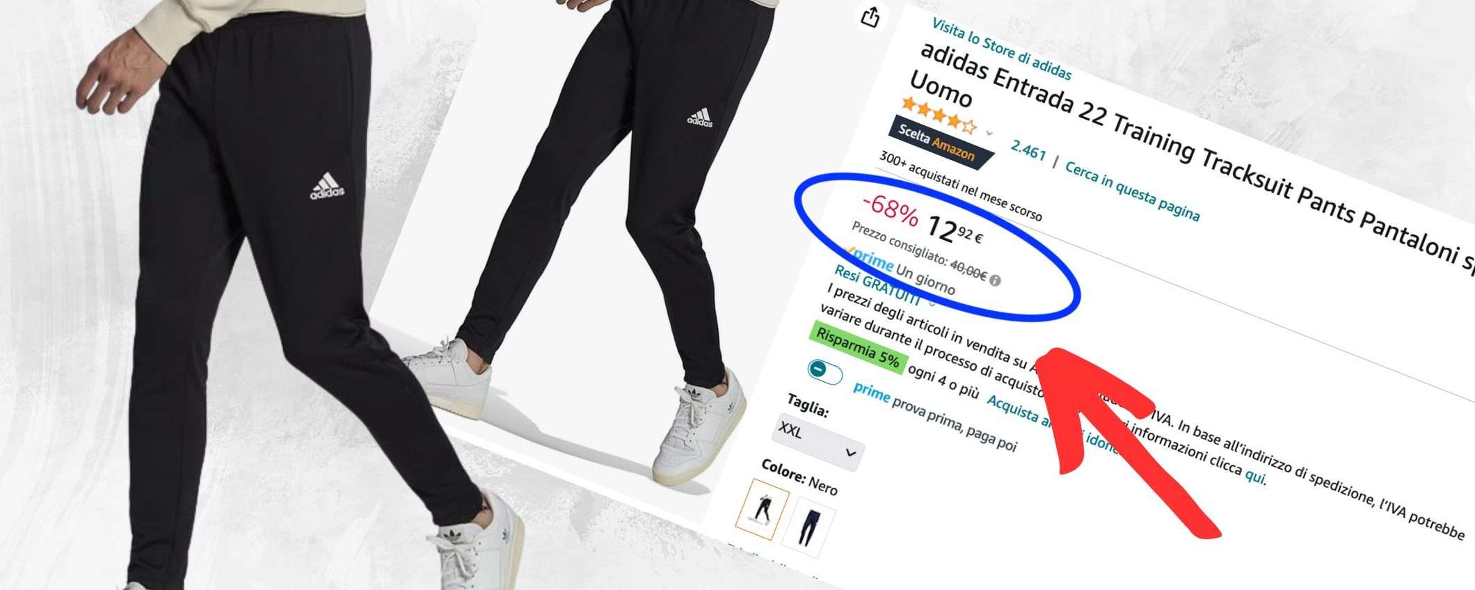 Pantalone Adidas da 12€ su Amazon: FOLLIA INASPETTATA, sconto fino al 68%