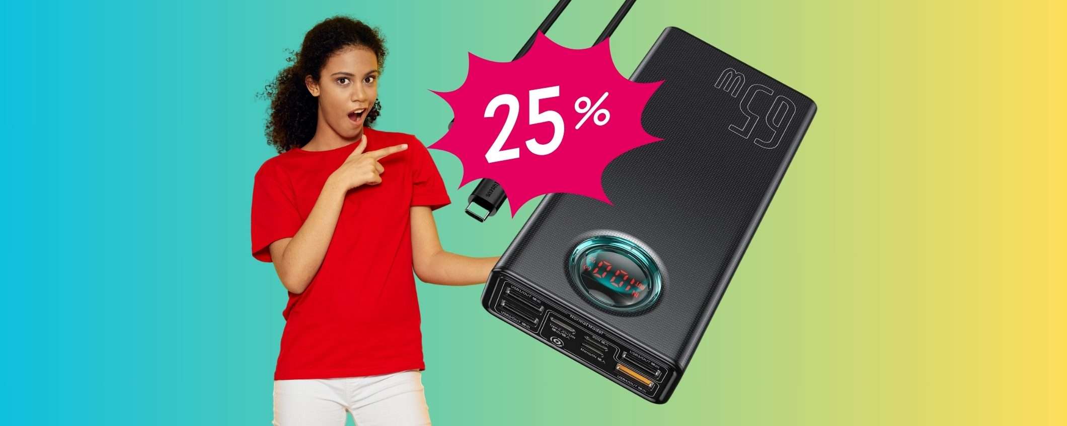 Power Bank da 65W e batteria da 26800 mAh al 25% in MENO (Amazon) Power Bank da 65W e batteria da 26800 mAh al 25% in MENO (Amazon)