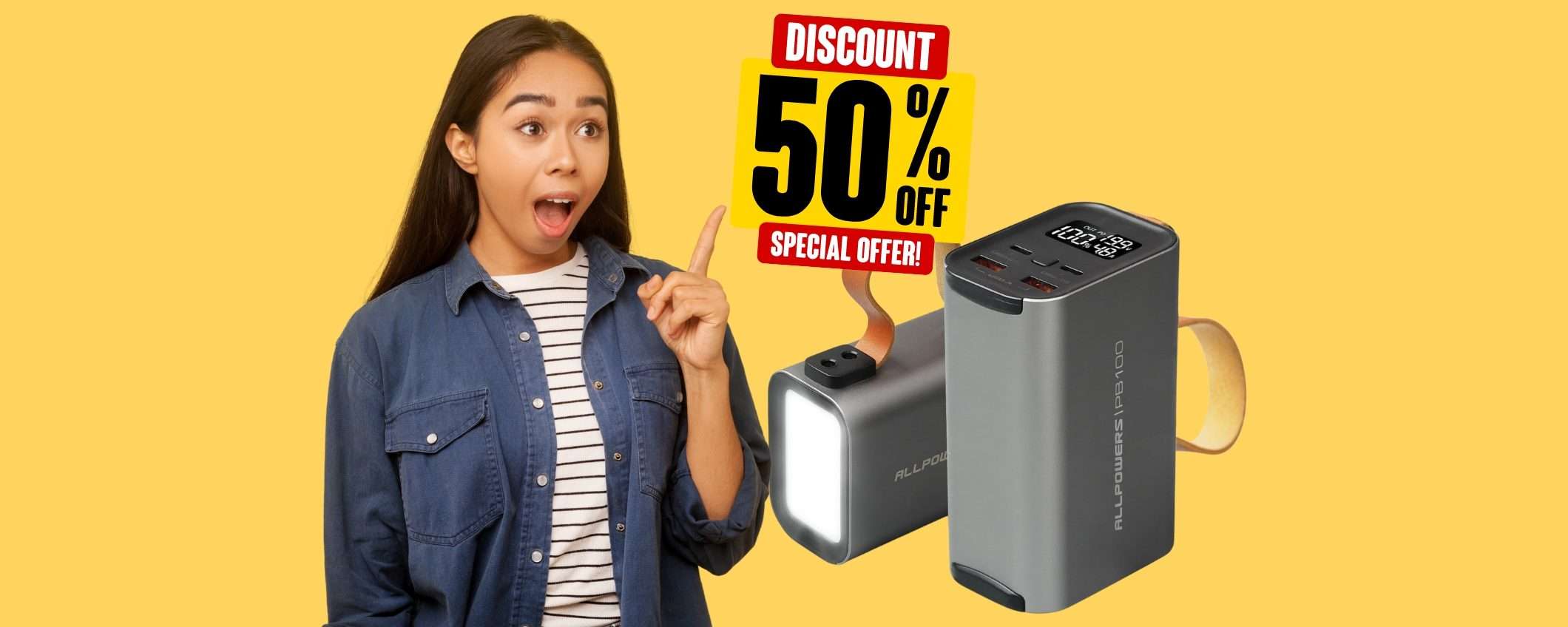 Power bank da 24000 mAh con torcia: centrale elettrica portatile al 50% Power bank da 24000 mAh con torcia: centrale elettrica portatile al 50%