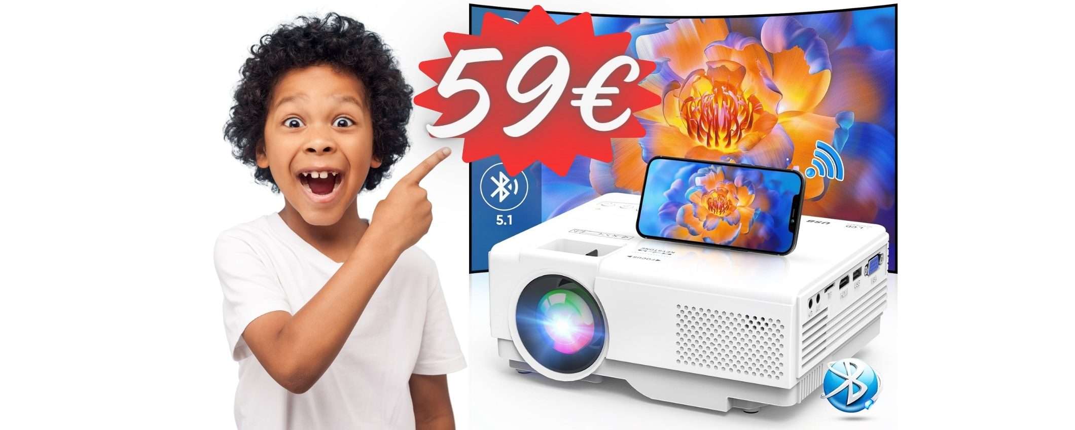 Proiettore WiFi portatile e il CINEMA te lo porti a CASA con 59€