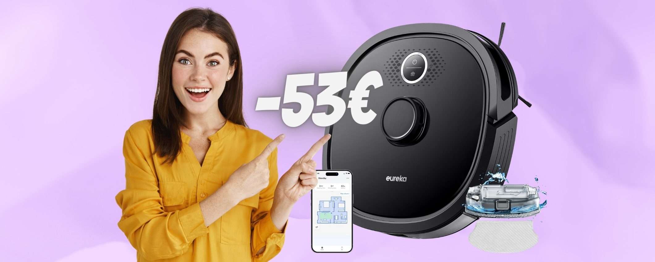Robot aspirapolvere/lavapavimenti Eureka NER600 a PREZZO WOW (-53€) Robot aspirapolvere/lavapavimenti Eureka NER600 a PREZZO WOW (-53€)