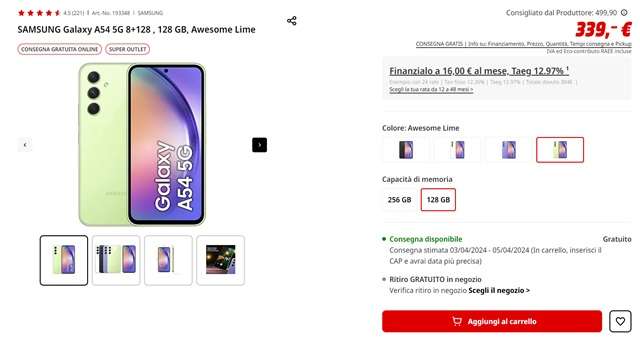 samsung galaxy a54 339 euro mediaworld