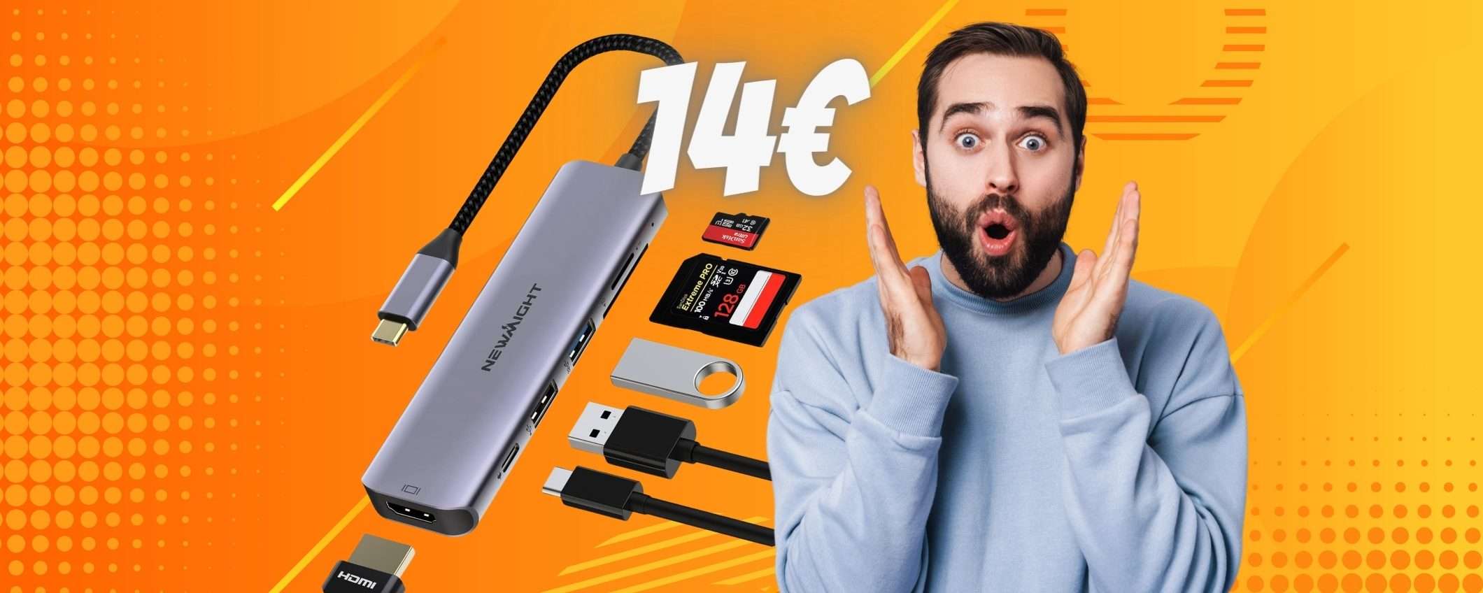 Solo 14€ per questo Hub USB 6 in 1 che aumenta le porte del tuo PC