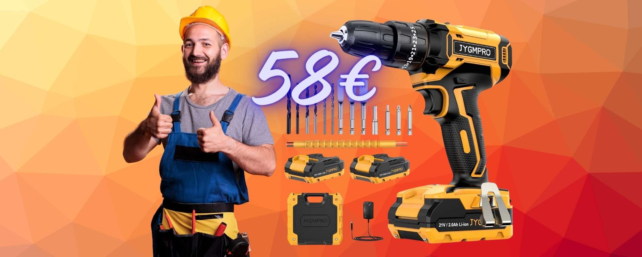 Trapano avvitatore con 2 batterie e tanti accessori nella valigetta (58€) Trapano avvitatore con 2 batterie e tanti accessori nella valigetta (58€)
