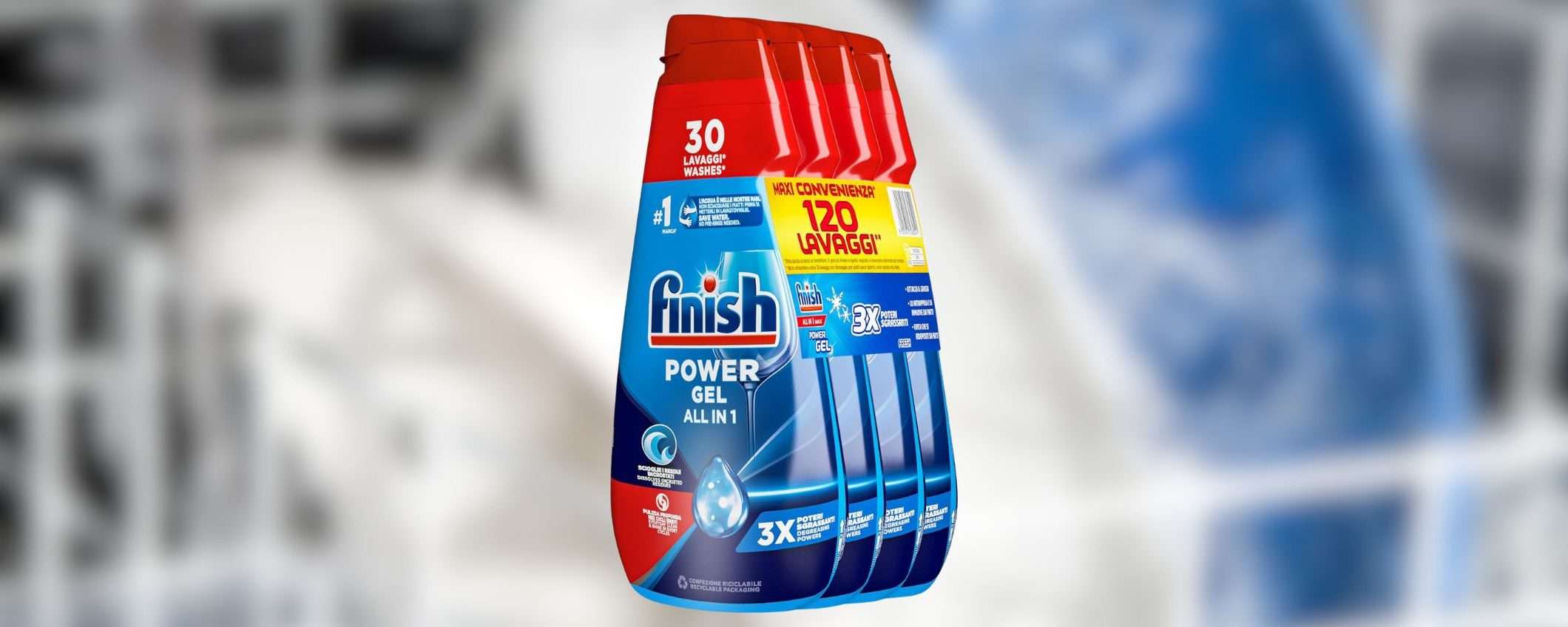 Finish Powergel Lavastoviglie: MAXI CONVENIENZA su Amazon, 4 confezioni a 11,88€ (-46%)