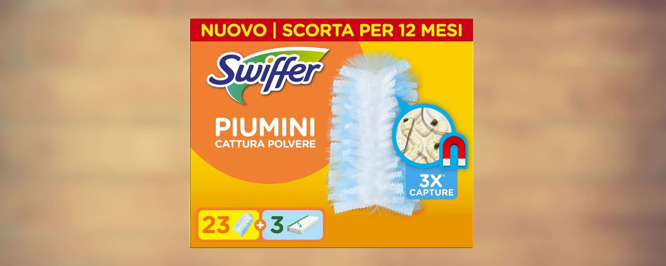 Piumini Swiffer: la scorta di 12 mesi a...12 euro su Amazon