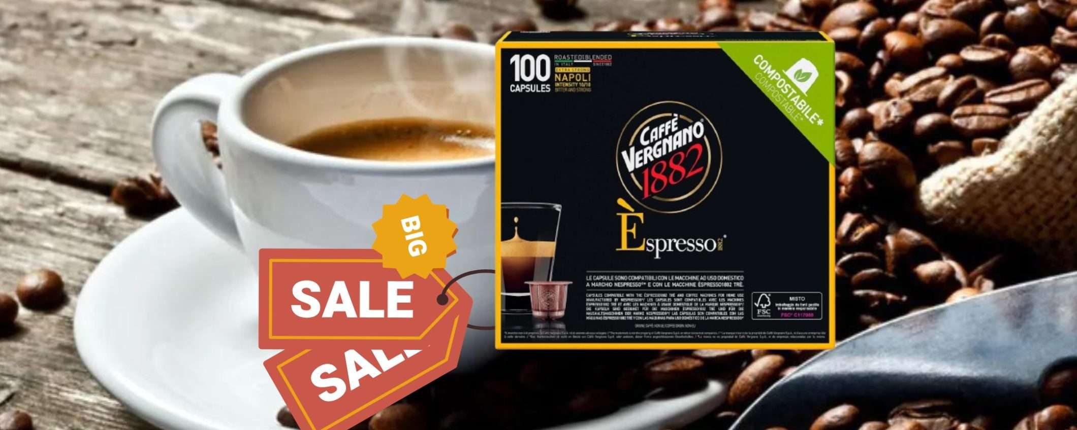 Caffè Vergnano Èspresso1882: 100 capsule per Nespresso compostabili a un prezzo WOW Caffè Vergnano Èspresso1882: 100 capsule per Nespresso compostabili a un prezzo WOW