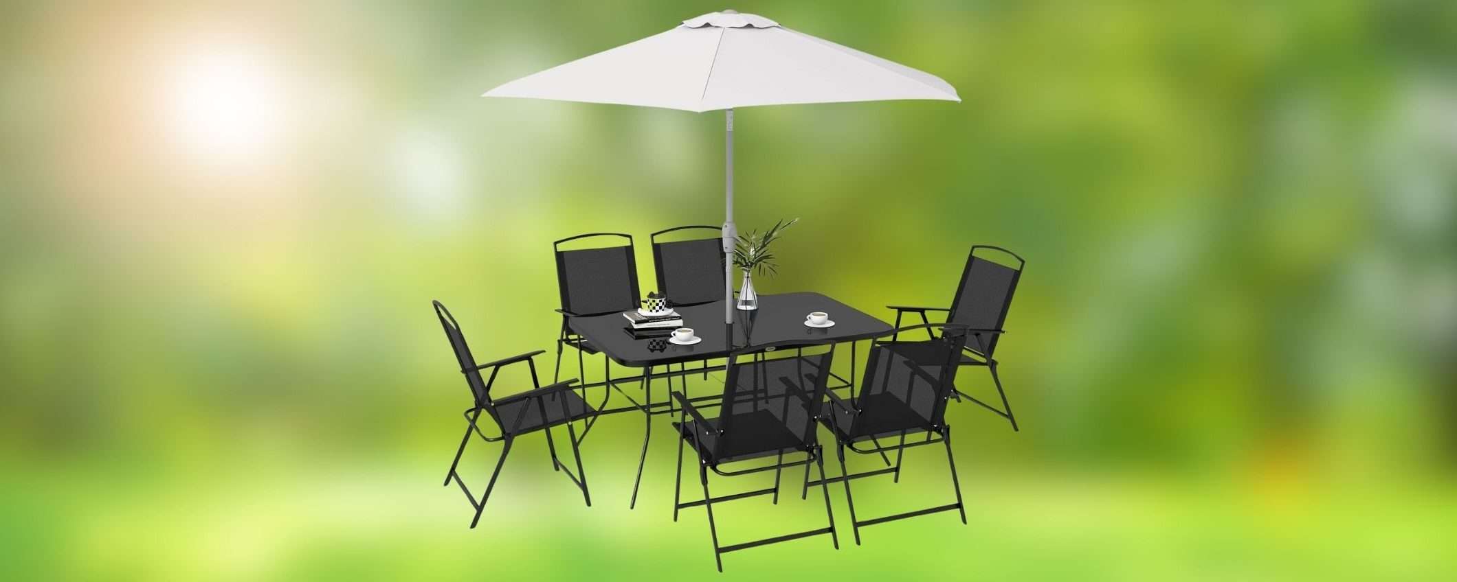Set da giardino COMPLETO: tavolo, 6 sedie e ombrellone in DOPPIO SCONTO su Amazon Set da giardino COMPLETO: tavolo, 6 sedie e ombrellone in DOPPIO SCONTO su Amazon
