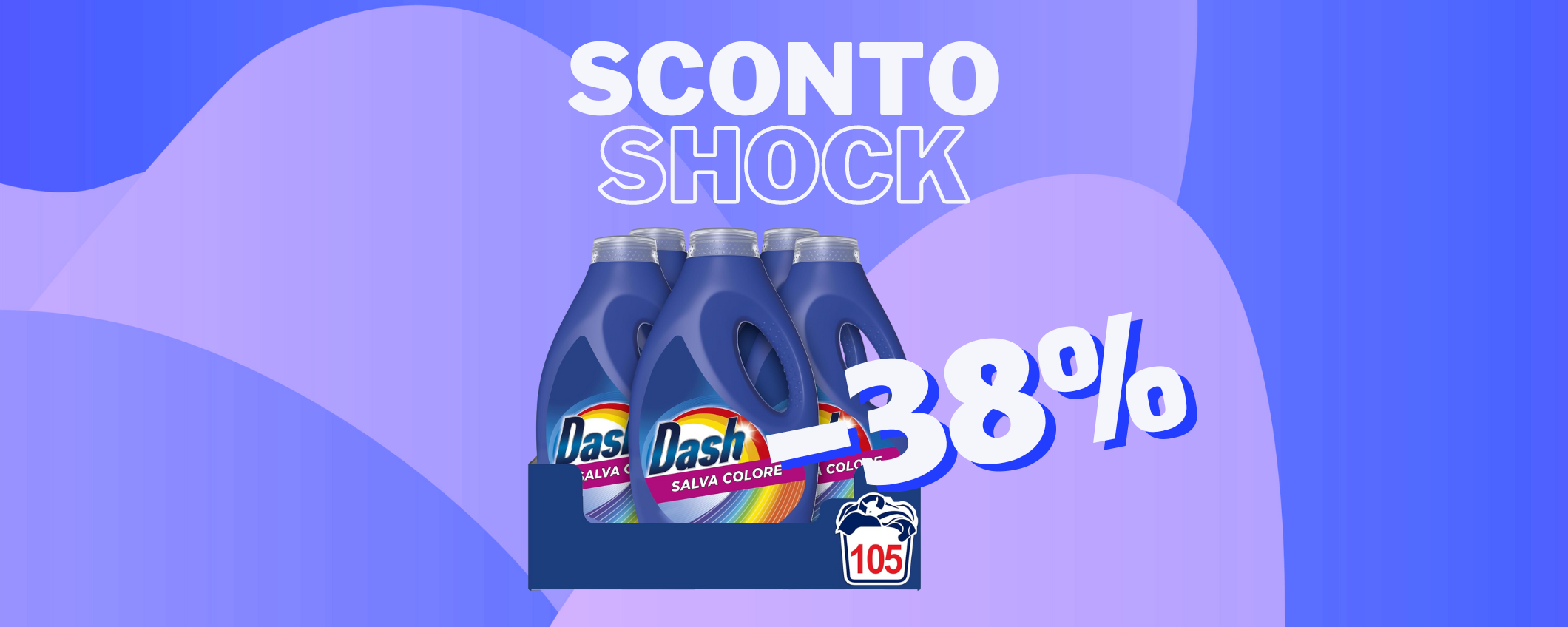 Confezione da 5 bottiglie di detersivo Dash in sconto del 38% Confezione da 5 bottiglie di detersivo Dash in sconto del 38%