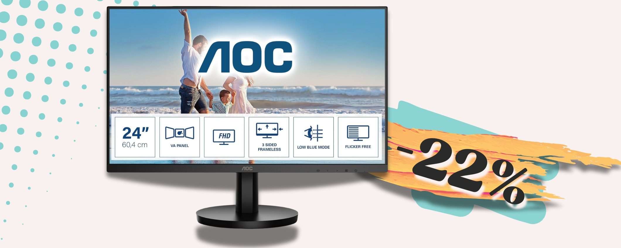 Monitor AOC 24 pollici e risoluzione Full HD: scrivania al TOP con 80€