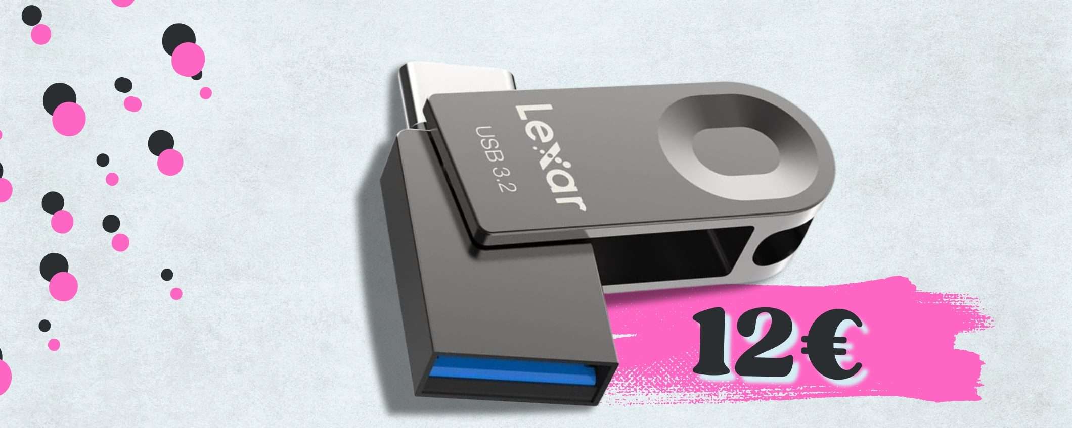 Chiavetta USB 3.2 con 64GB di spazio e DOPPIO connettore: soli 12€