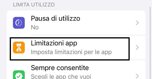 Limitare le app e gestire il tempo di utilizzo