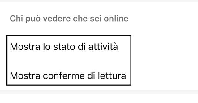 Conferme di lettura e modifica dello stato di attività su Instagram