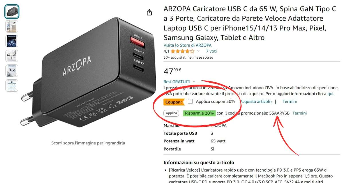caricatore-usb-65-w-soli-14e-ricarica-veloce-3-dispositivi-coupon