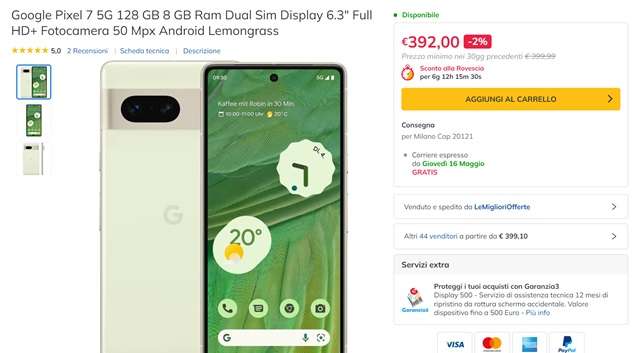 google pixel 7 in offerta a 392 euro