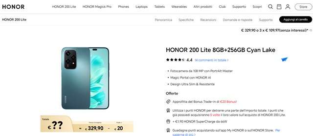 honor 200 lite sito ufficiale
