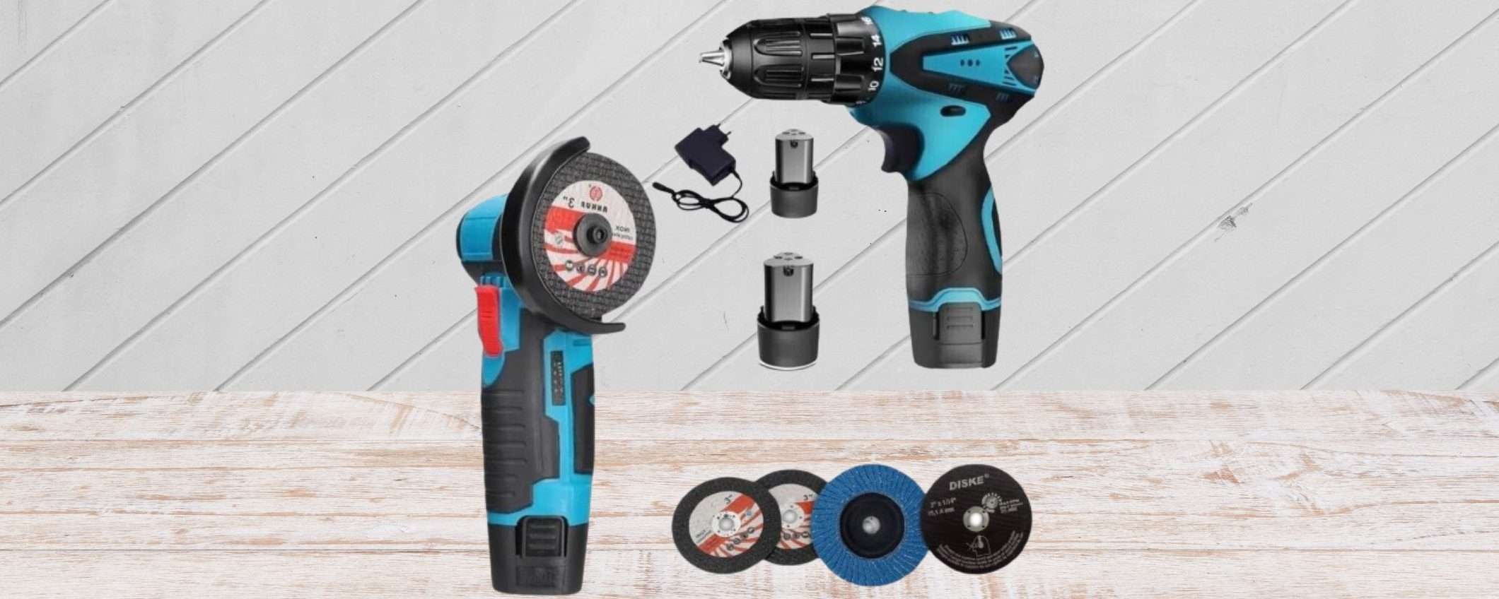 Amazon IMPAZZITA, kit a 45€: trapano avvitatore, smerigliatrice e batterie