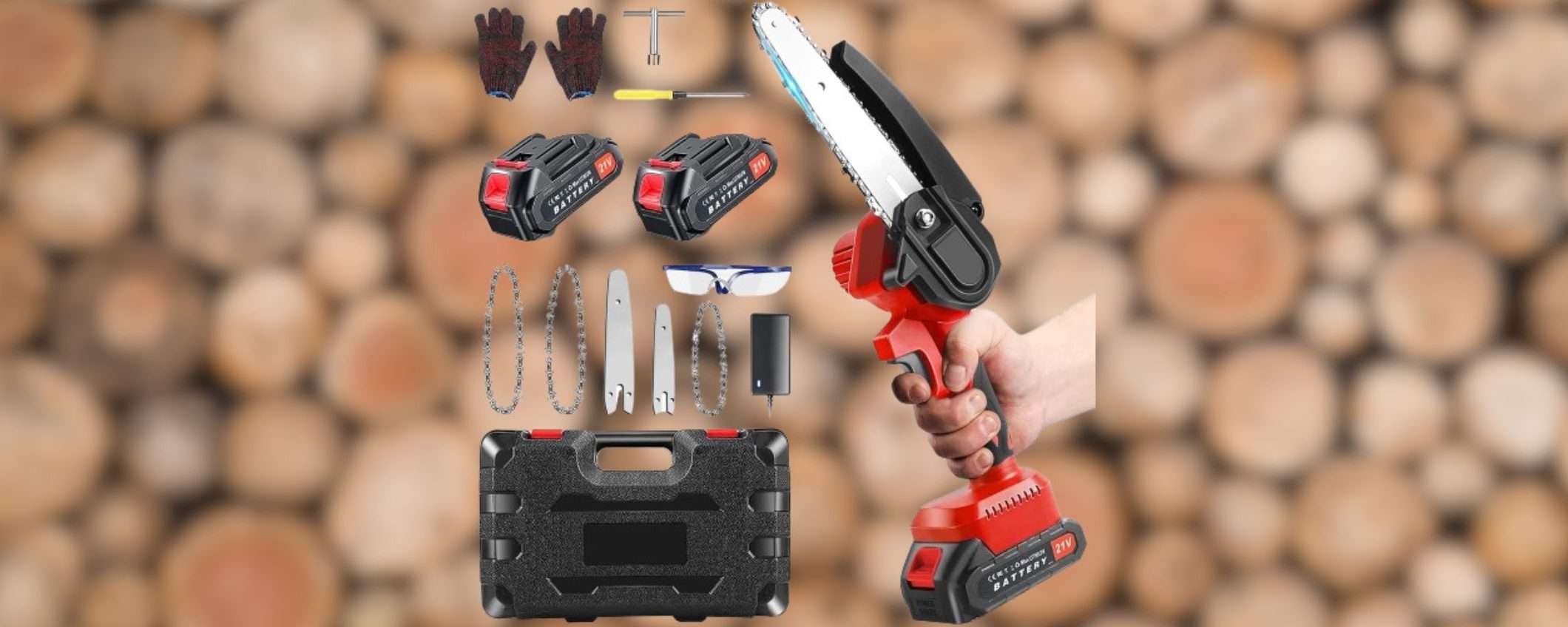 Amazon STRONCA Parkside: 35,99€ per motosega, 2 batterie e accessori
