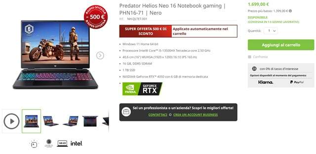predator helios neo 16 500 euro di sconto
