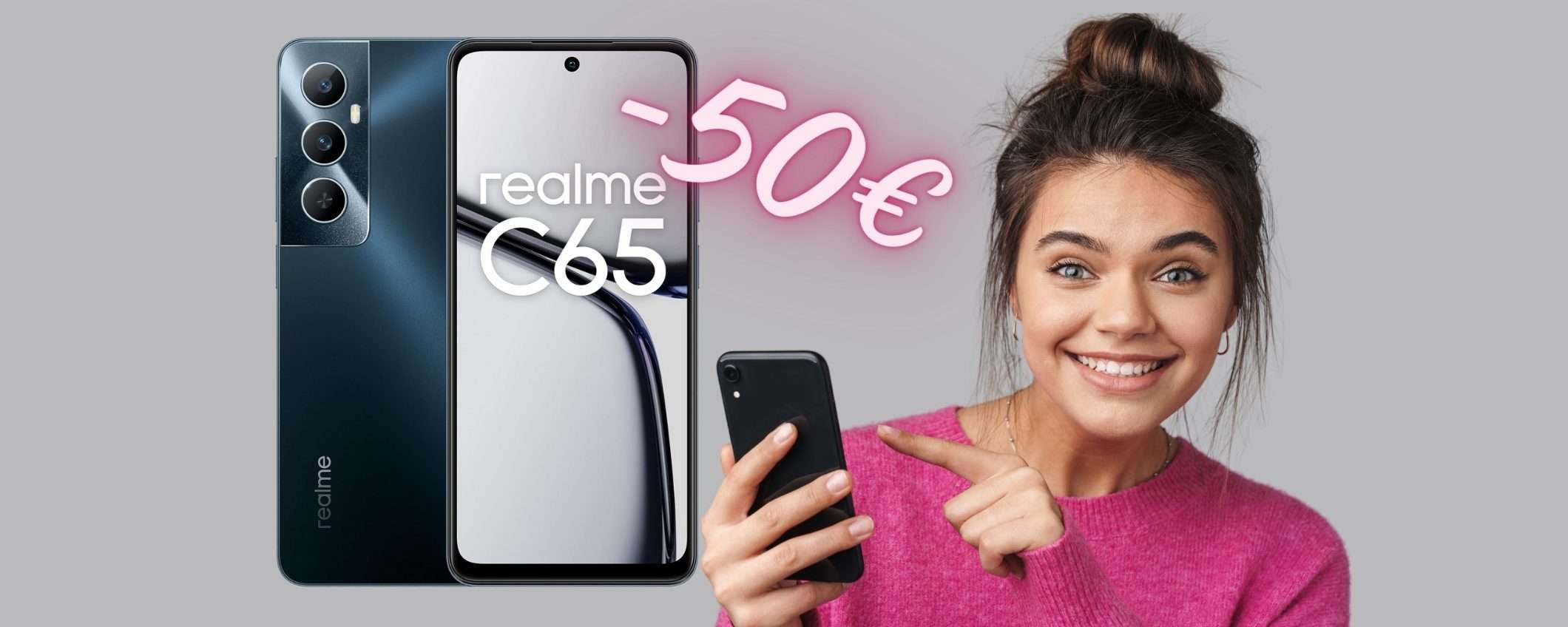 Realme C65 da 256GB, con display da 90 Hz, a PREZZO HOT (-50€) Realme C65 da 256GB, con display da 90 Hz, a PREZZO HOT (-50€)