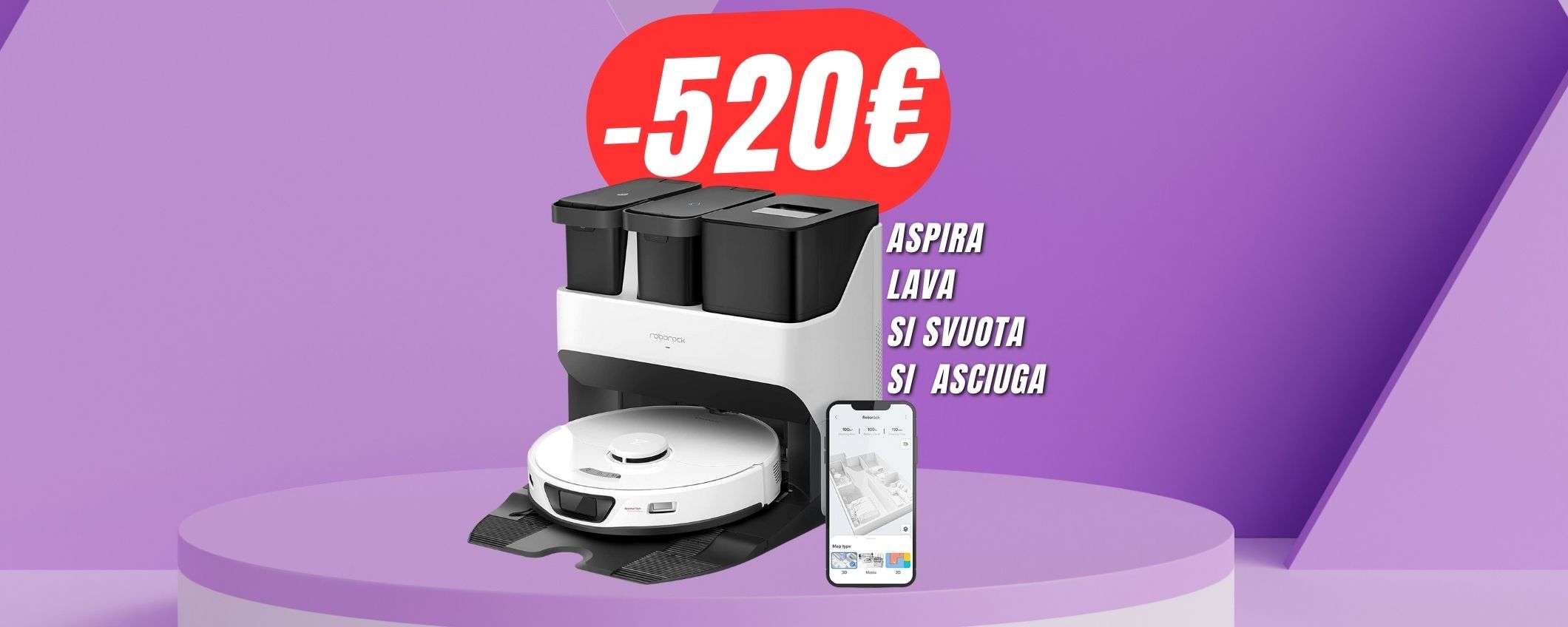 MINIMO STORICO per il robot aspirapolvere che lava anche i pavimenti a -520€ in meno! MINIMO STORICO per il robot aspirapolvere che lava anche i pavimenti a -520€ in meno!