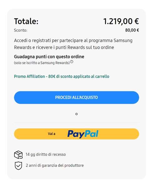 samsung shop online sconto extra 80 euro