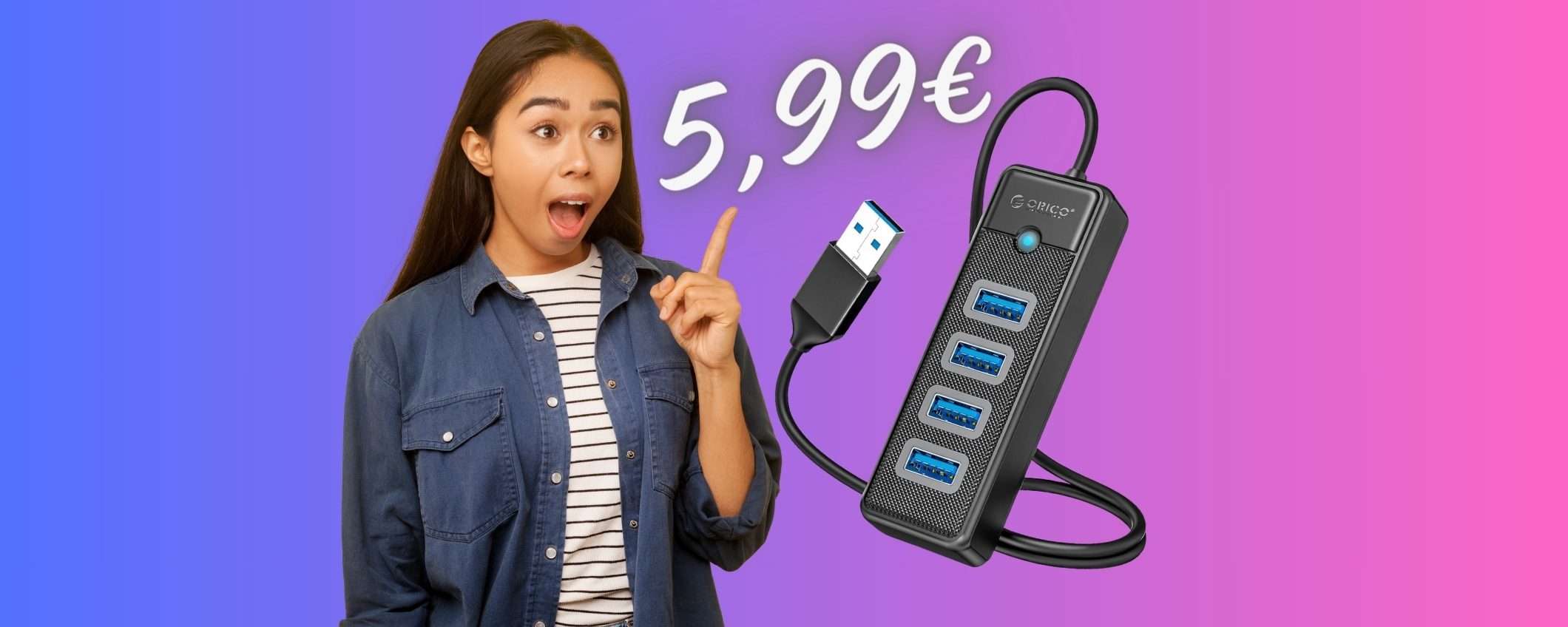 Solo 5,99€ e puoi avere questo Hub USB con 4 porte veloci (Amazon)