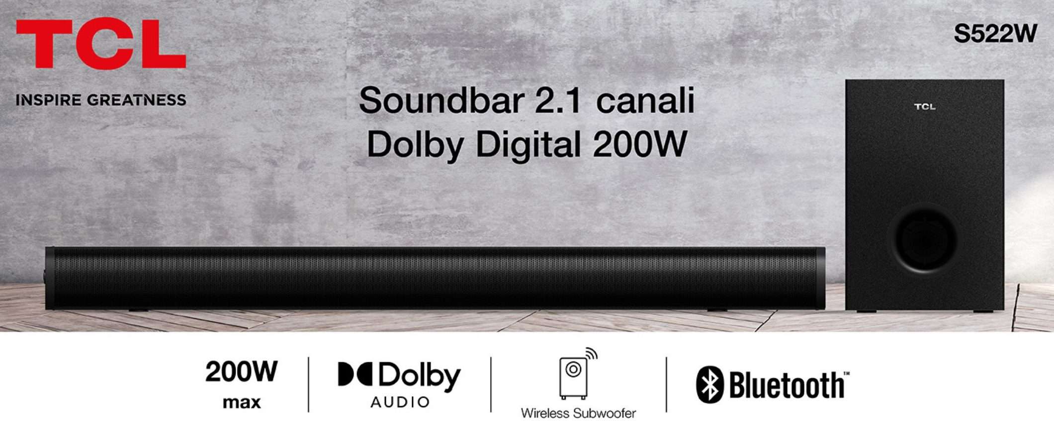 TCL: soundbar 200W SFONDA MURI con subwoofer wireless SCONTATISSIMA (69€) TCL: soundbar 200W SFONDA MURI con subwoofer wireless SCONTATISSIMA (69€)