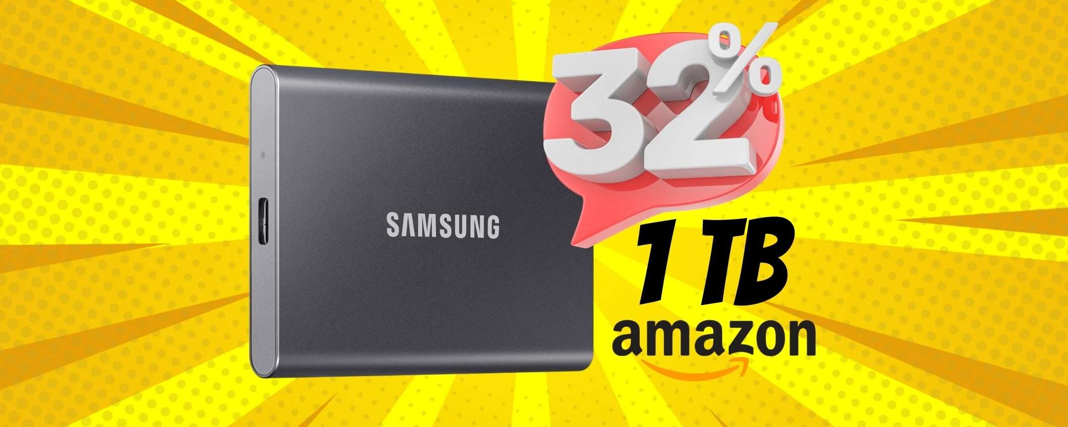 SSD portatile Samsung da 1TB in SCONTO del 32% e RISPARMI 50€ SSD portatile Samsung da 1TB in SCONTO del 32% e RISPARMI 50€