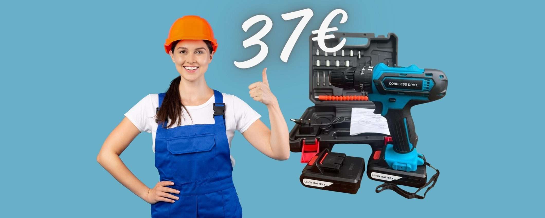 Trapano avvitatore con ACCESSORI e DOPPIA BATTERIA su eBay a 37€ Trapano avvitatore con ACCESSORI e DOPPIA BATTERIA su eBay a 37€