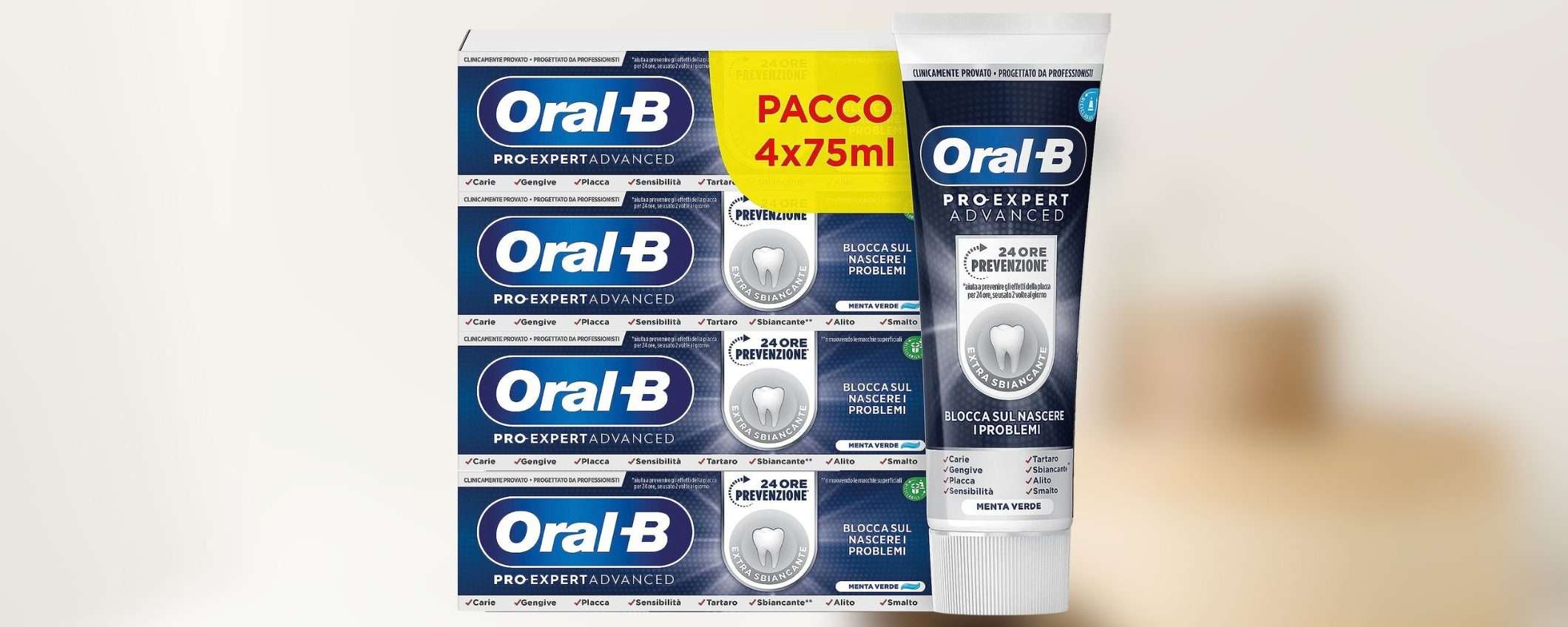 Dentifricio SBIANCANTE Oral-B: confezione da 4 in MAXI SCONTO (-42%) Dentifricio SBIANCANTE Oral-B: confezione da 4 in MAXI SCONTO (-42%)