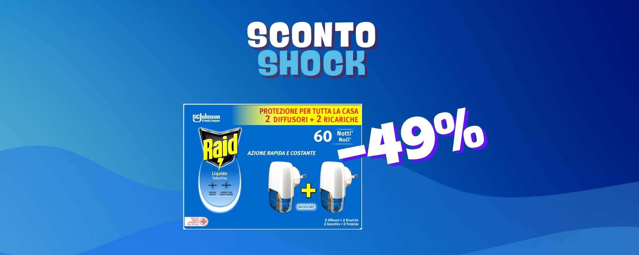 Raid Liquido Elettrico: 2 diffusori e 2 ricariche (-49%) Raid Liquido Elettrico: 2 diffusori e 2 ricariche (-49%)