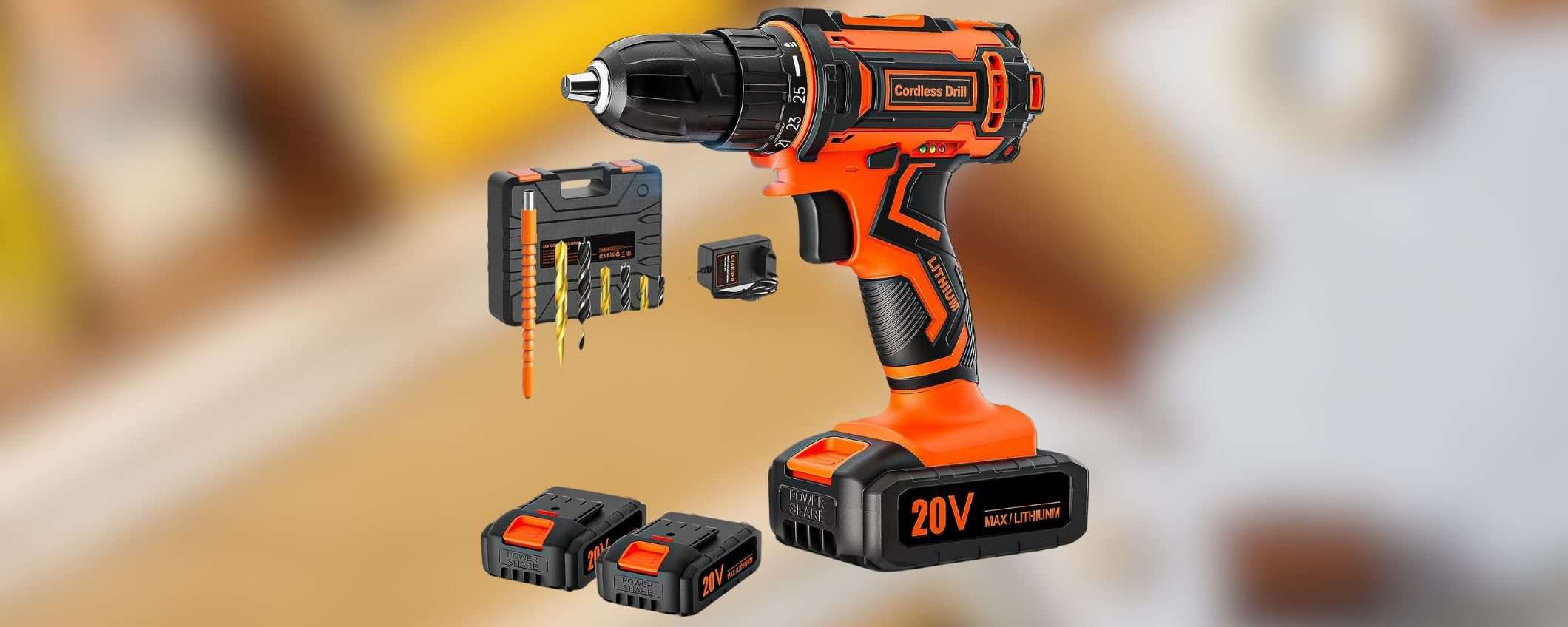 Trapano avvitatore con 2 batterie e 24 accessori in MAXI SCONTO Amazon (-33€) Trapano avvitatore con 2 batterie e 24 accessori in MAXI SCONTO Amazon (-33€)