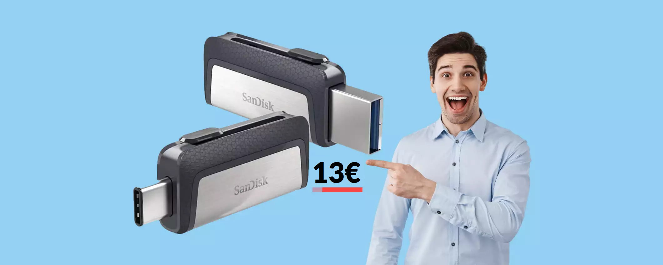Chiavetta USB 32GB 2-in-1: costa un niente e la usi con tutto (13€)