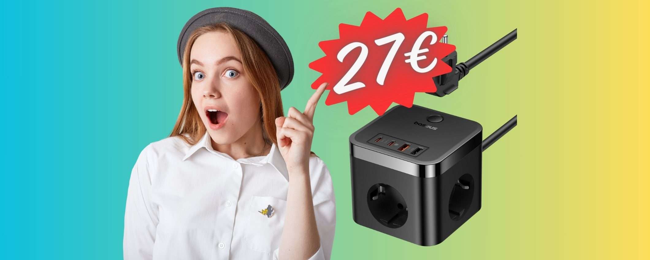 Ciabatta cubo da 30W con 3 prese e 4 USB: genialata salva spazio a 27€ Ciabatta cubo da 30W con 3 prese e 4 USB: genialata salva spazio a 27€