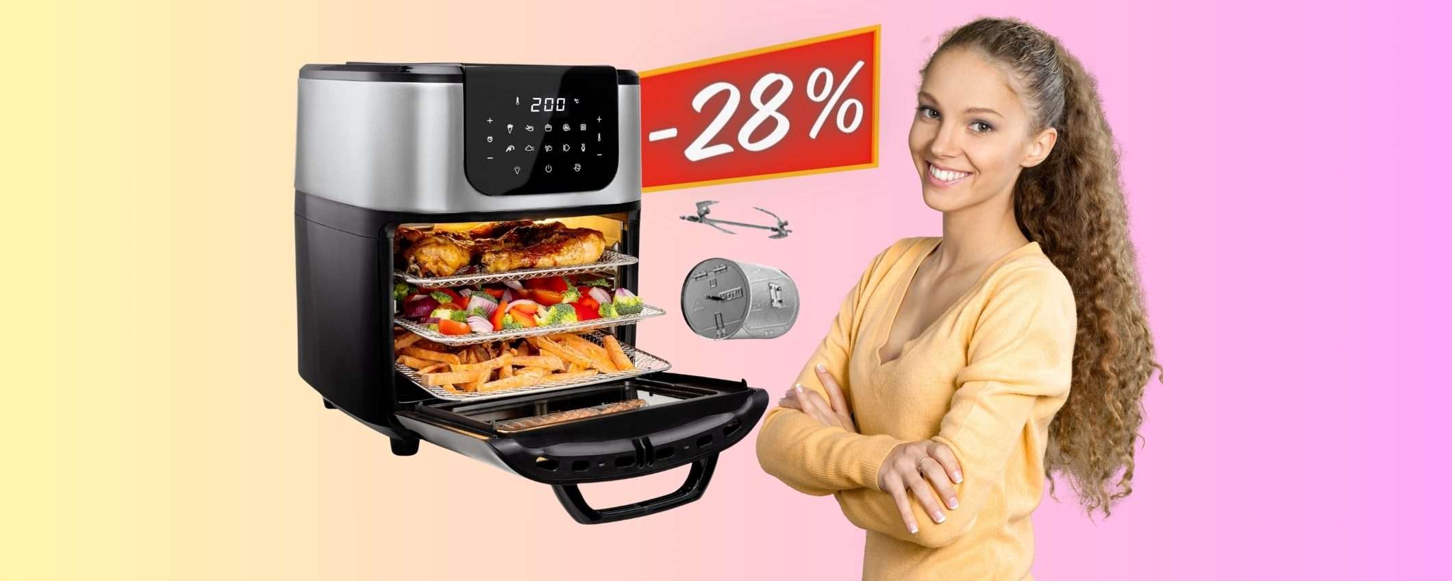 Friggitrice ad aria da 11L, 10 programmi e cestello girevole (-28%) Friggitrice ad aria da 11L, 10 programmi e cestello girevole (-28%)