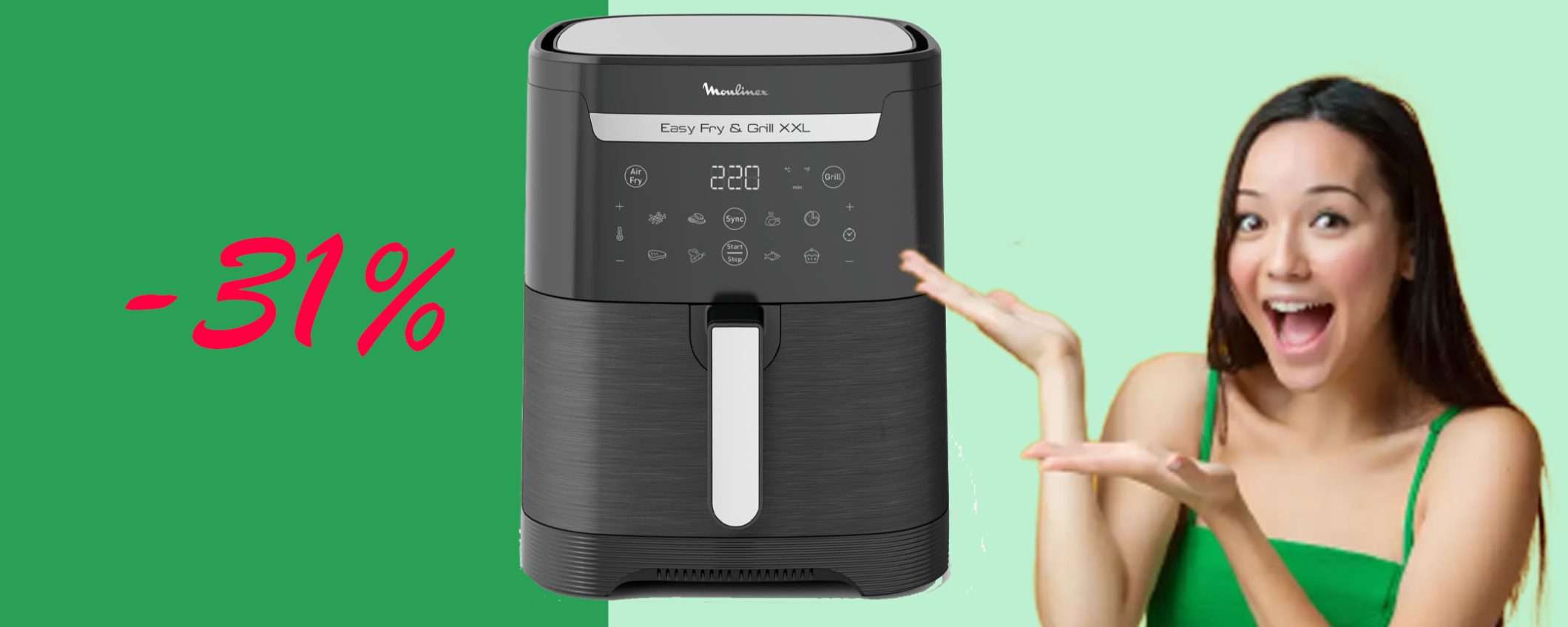 Friggitrice ad aria Moulinex XXL: occasione PAZZESCA (-31%) Friggitrice ad aria Moulinex XXL: occasione PAZZESCA (-31%)