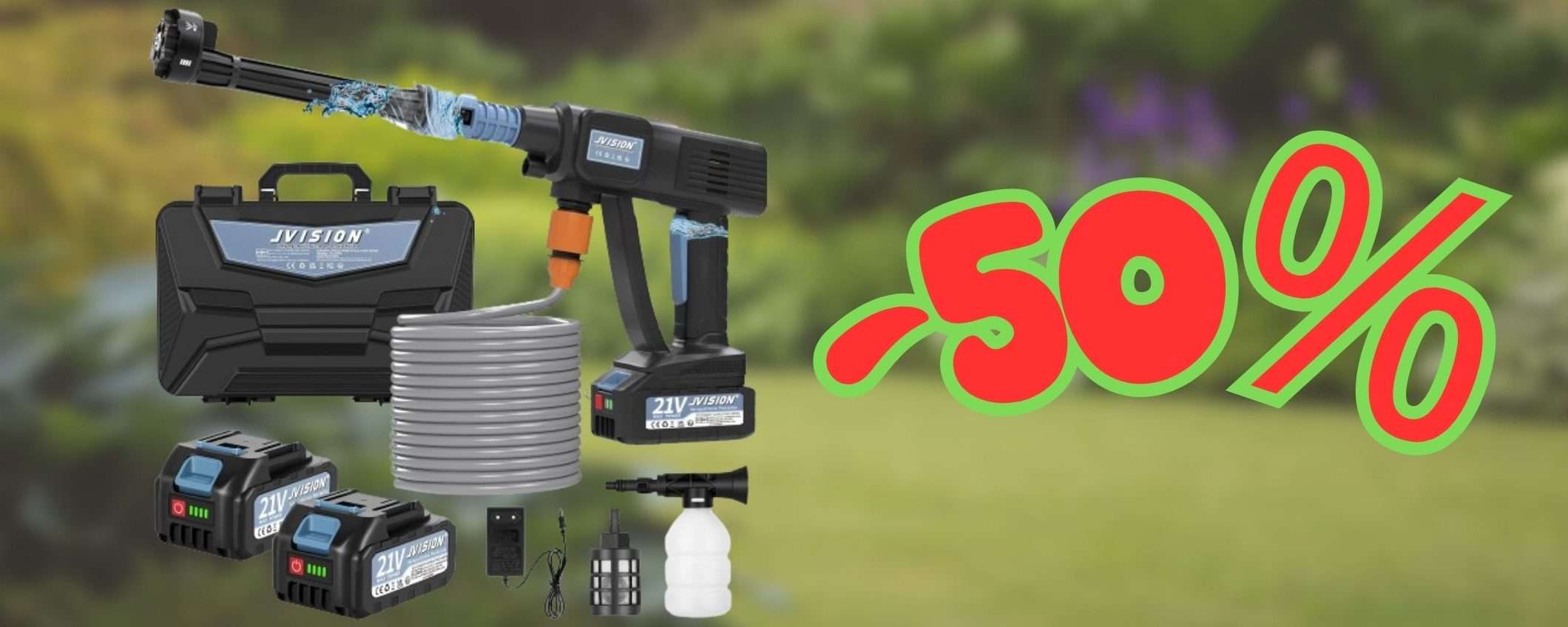 Sconto 50% per questa POTENTISSIMA idropulitrice con 2 batterie e accessori