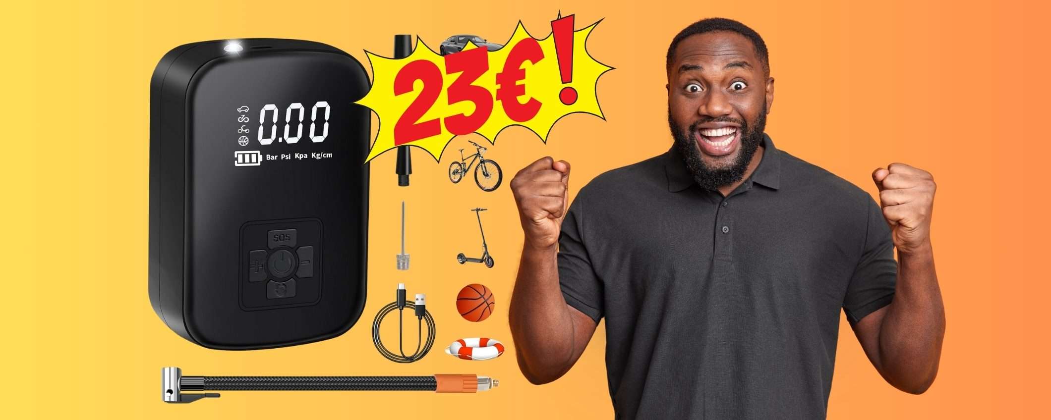 Mini compressore portatile da 4000 mAh e 4 modalità tuo a 23€ Mini compressore portatile da 4000 mAh e 4 modalità tuo a 23€