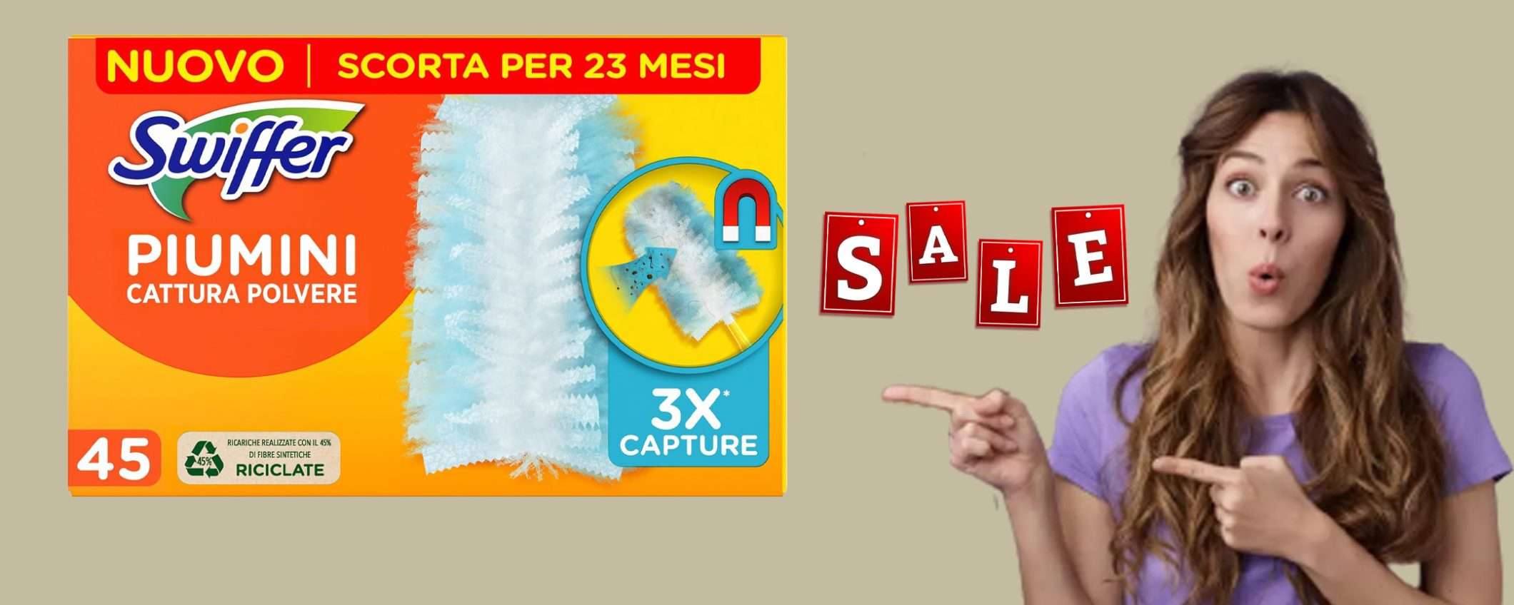 Piumini catturapolvere Swiffer Duster (45pz): sconto TOP (0,53€/pz) Piumini catturapolvere Swiffer Duster (45pz): sconto TOP (0,53€/pz)