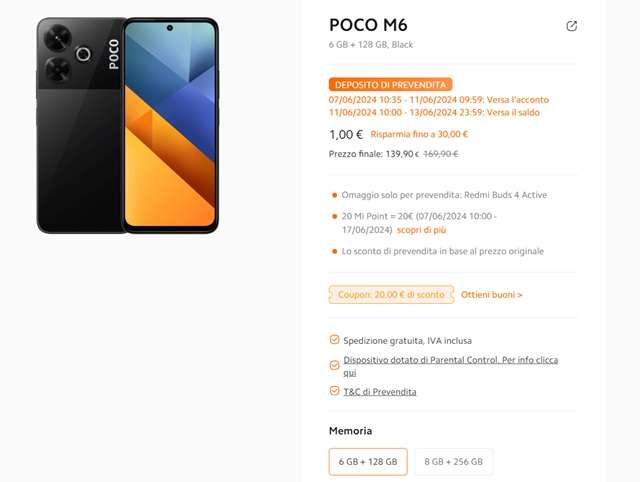 poco m6 prevendita mi store