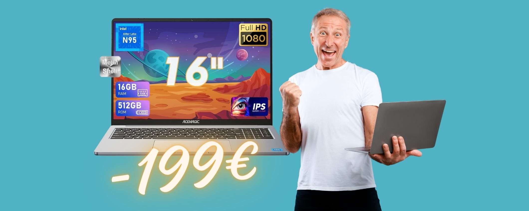 Portatile da 16 pollici con SSD da 512GB e 16GB di RAM a 199€ in MENO Portatile da 16 pollici con SSD da 512GB e 16GB di RAM a 199€ in MENO