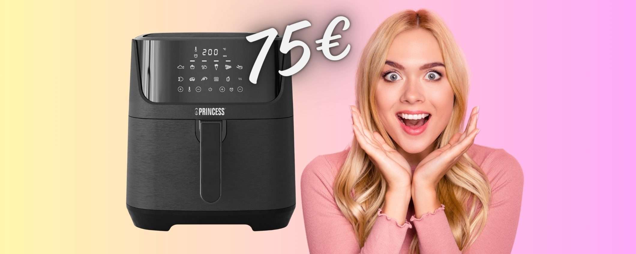 Princess: friggitrice ad aria con 12 programmi e cestello da 6,5L a 75€ Princess: friggitrice ad aria con 12 programmi e cestello da 6,5L a 75€